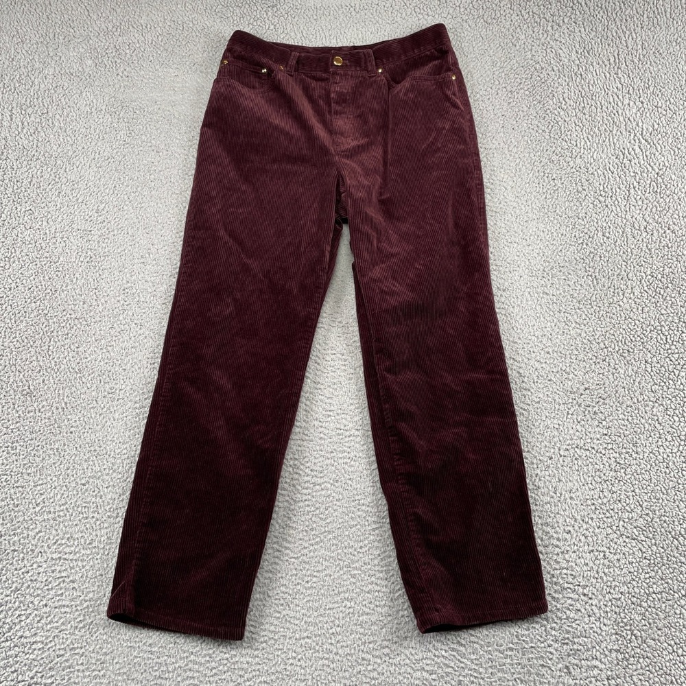 Lauren Ralph Lauren Corduroy Pants Womens 12 Burgundy Straight Leg Ribbed